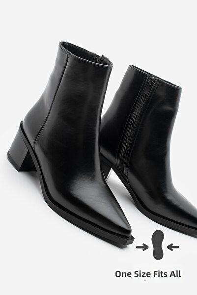 Marjin Γυναικείες μπότες με ραφή με μυτερή μύτη με λεπτομέρεια με χοντρό τακο...