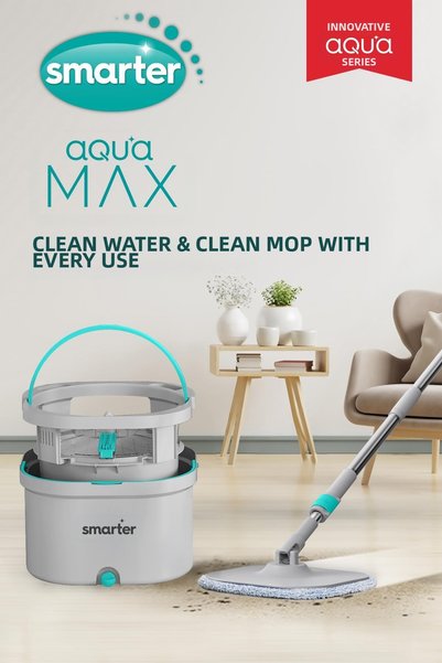 SMARTER Set de curățenie cu mop și două găleți Aqua Max, cu curățare automată și separare a apei curate și murdare