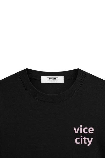 Overoz Gta Vice City Back Printed Semi Oversized Black T-Shirt 1314