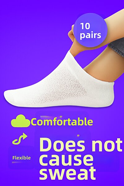 Esinti 10 чифта оризово-бели унисекс чорапи до глезена за жени и мъже, тънки летни чорапи без изпотяване (36-40)