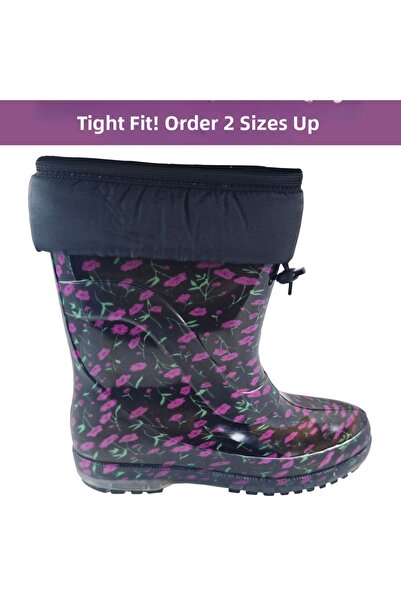 fafatara Cizme de zăpadă și ploaie impermeabile pentru femei, din lână, cu model de flori violet