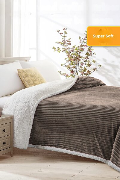 Evlen Home Collection مفرش سرير ويل سوفت من القطيفة الناعمة - لون بني مزدوج