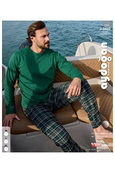 Aydoğan طقم بيجامة رجالي أخضر - جاكار، كم طويل J-3452