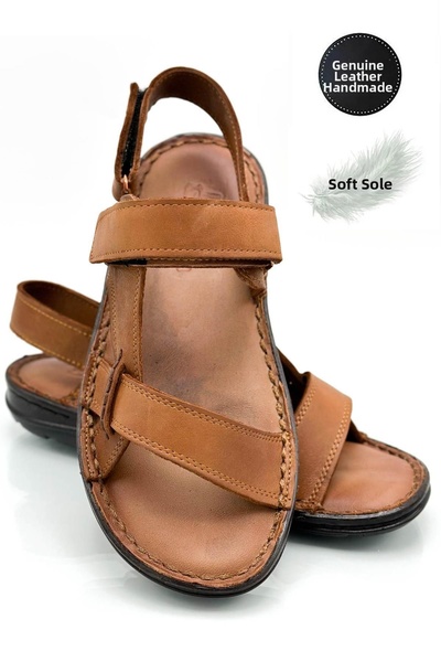 Moda Anna Естествена кожа Мъжки сандали с велкро тен