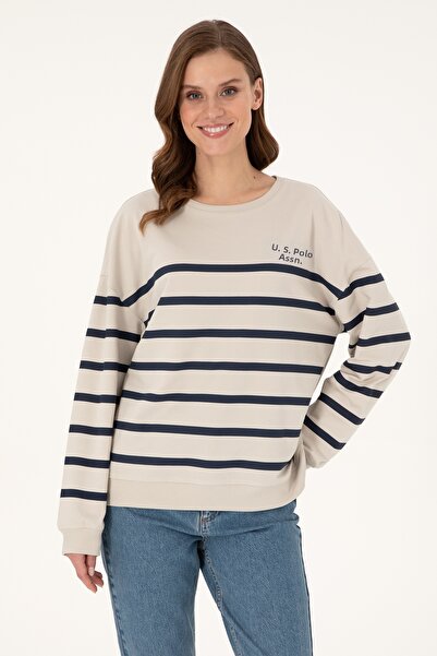 U.S. Polo Assn. Hanorac de damă cu dungi de piatră cu gâtul turnat 50297279-V...