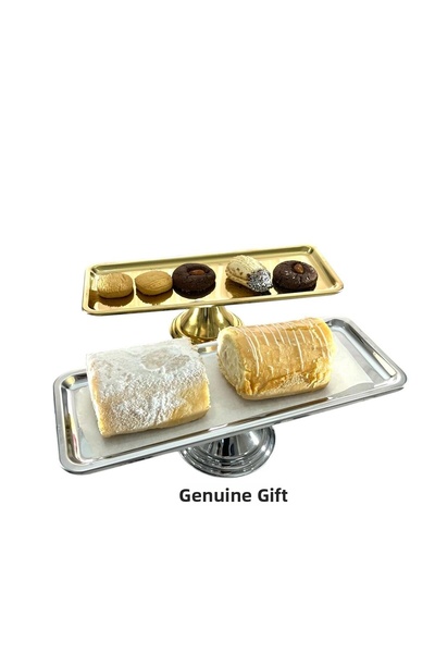 Aslı Hediyelik حامل تقديم الكيك والحلوى الفاخر ذو اللونين مستطيل الشكل باللون الفضي