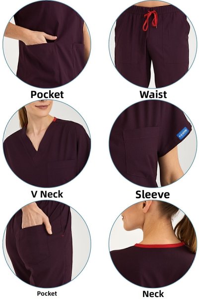 Pozitif Üniforma Plum Lycra Nurse Jersey Bottom Top Surgical Team Scrubs Uniform Surgical Jersey