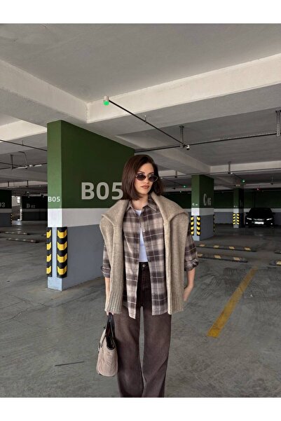 D'RECCY Women's Plaid Patterned Oversize Long Sleeve Shirt