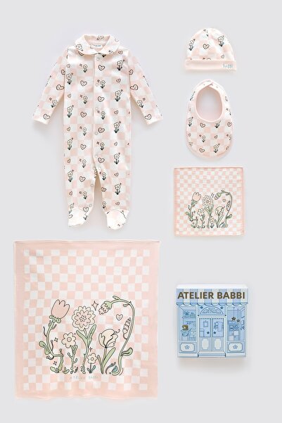 Atelier Babbi طقم حديثي الولادة مكون من 5 قطع مصنوع من القطن بنسبة 100% - داما