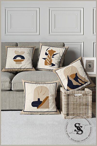 SasoHome مجموعة من 4 أغطية وسائد مطبوعة رقمية بنمط كائنات عرقية حديثة على خلف...