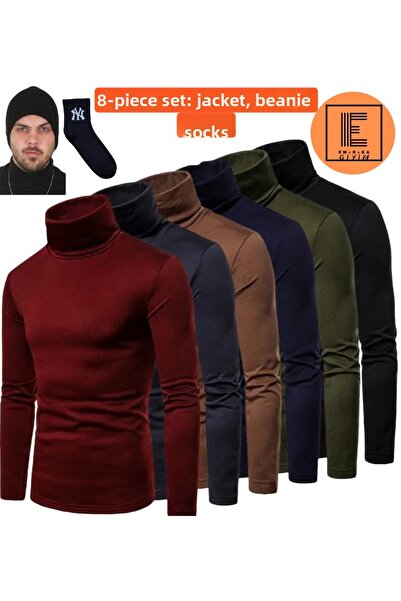 SR Tekstil مجموعة مكونة من 8 قطع من سترة الشتاء ذات الياقة المدورة والجوارب