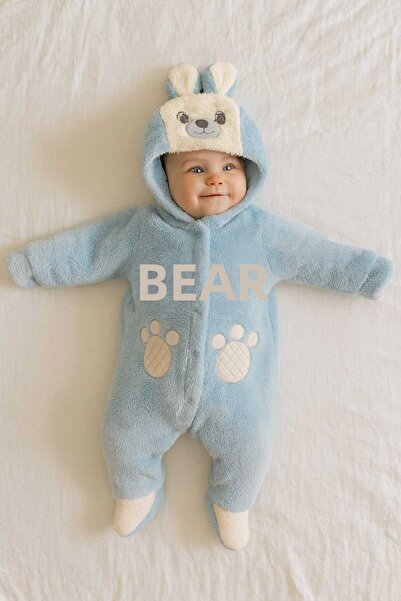 eomix kids Baby Romper Winter Welsoft Plush with Hat Bear Figure Embroidery f...