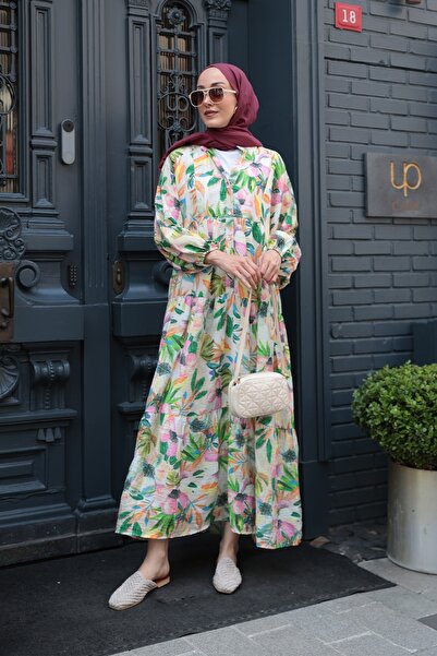 LOCCO Women's Palm Patterned Dress Green