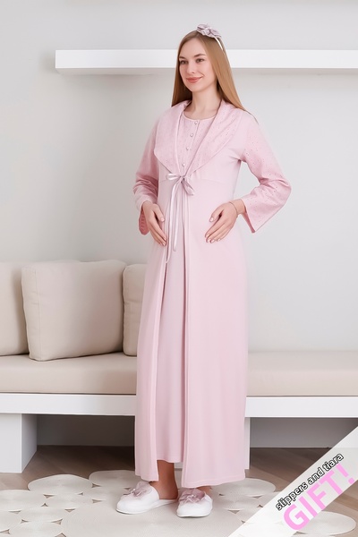 ERDENİZ TEKSTİL طقم الأمومة - طقم ثوب النوم وثوب النوم، طقم فيسكوز مكون من قط...