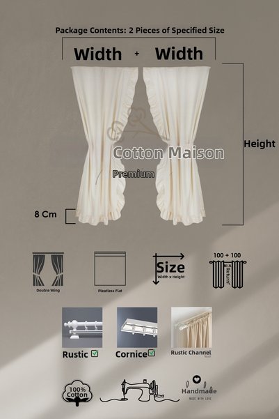 cotton maison Natural Cotton Linen Vertical Ruffled Curtain Vintage Double Panel