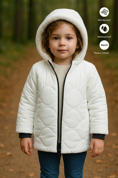 Merdia معطف للفتيات مقاوم للماء والرياح مع قلنسوة مبطنة بالفرو من الداخل بنقش...