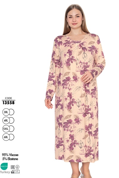 Cotpark Γυναικείο μακρύ νυχτικό από ύφασμα βισκόζης Plus Size 13558