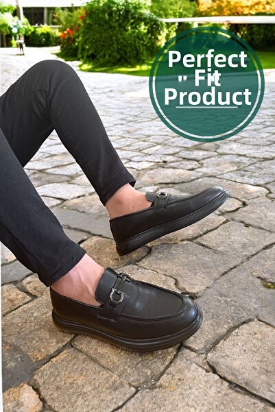 RASGO Loafer din piele neagră cu cataramă metalică - pantofi confortabili și ...