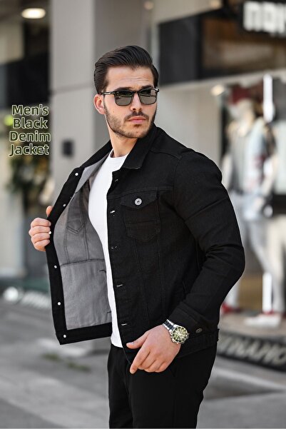 comstar Мъжко модерно поло деколте Slim Fit Denim Jeans Черно дънково яке