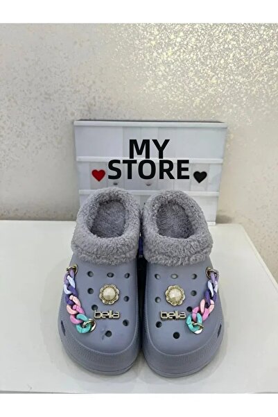 Akınal Bella Dámské zimní pantofle ledově šedé zdobené drahokamy