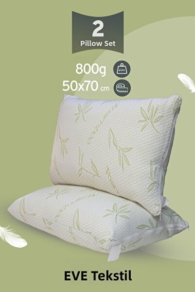 Eve Tekstil 2 bucăți serie bambus husă cu fermoar pernă lavabilă antialergică din fibră de silicon 50x70cm 800 gr