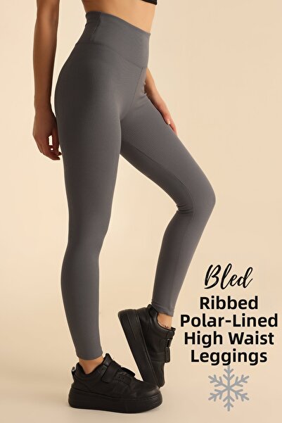 Bled Prémiový vnitřní fleece, zvýšený, žebrovaný, Gathering Interlock Zimní pletené punčochy, kouřové