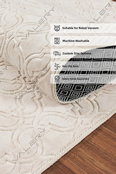 Valery Home Covoraș pentru cărări cu rolă de tăiat, de culoare crem, cu relief de vioară - lavabil și cu bază anti-alunecare Z1002b