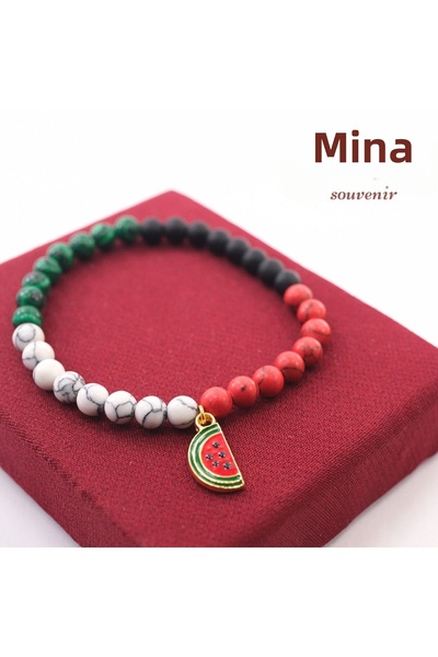 Mina Souvenir سوار موديل مافيرا - حجر طبيعي، موضوع فلسطيني، تفاصيل البطيخ