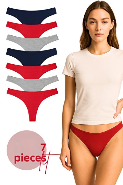 LİBELLA İÇ GİYİM Női pamut lycra tanga bugyi 7 csomag - piros, szürke és sötétkék színben