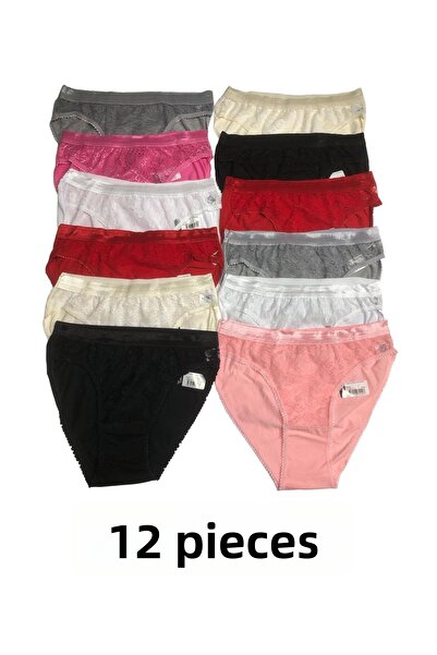 Tutku ملابس داخلية بيكيني فاخرة للنساء بتفاصيل من الدانتيل من الياقوت الأزرق - عبوة من 12 قطعة بألوان مختلطة