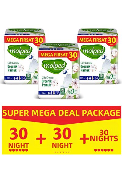 Molped Pure Soft Hygienic Pad Night Super Mega Pack 30 Lu*3 Pcs