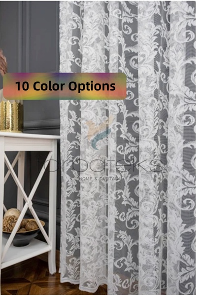 farbateks Model clasic de șal, culoare alb deschis, design cu model, perdea din tul pliat în 2 straturi