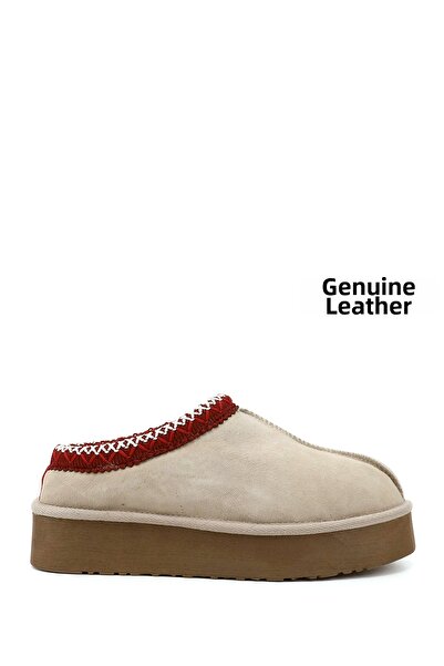 GÖNDERİ(R) Femei/Fete Bej Nubuck W Tazz Papuci cu blană din piele naturală cu talpă groasă