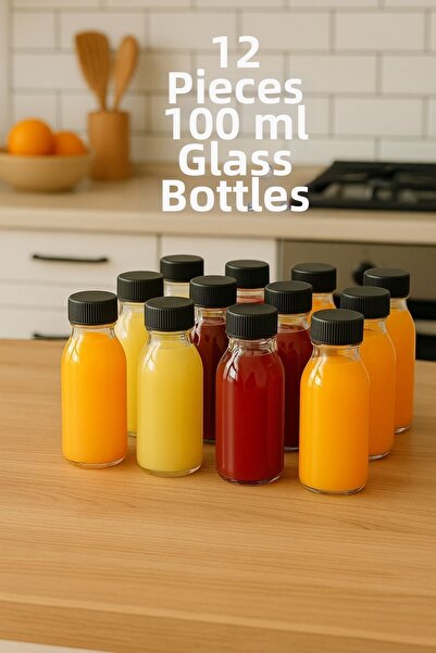 Tanemce 12 قطعة زجاجة ديتوكس شفافة سعة 100 مل بغطاء أسود قابل للقفل، زجاجة زج...