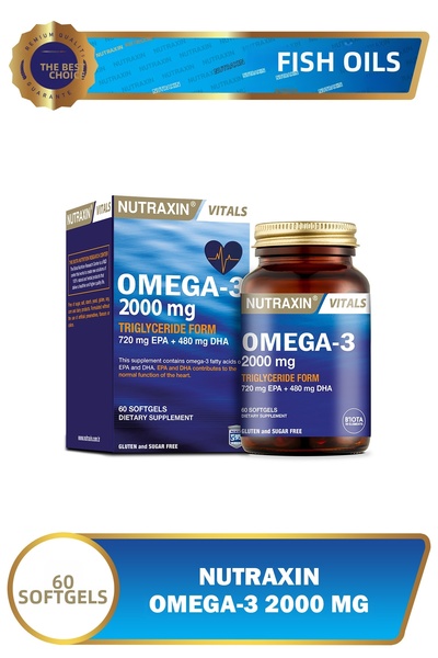 Nutraxin أوميغا 3 2000 ملغ 60 كبسولة هلامية - زيت السمك، إيبا 720، دي إتش إيه 480 ملغ