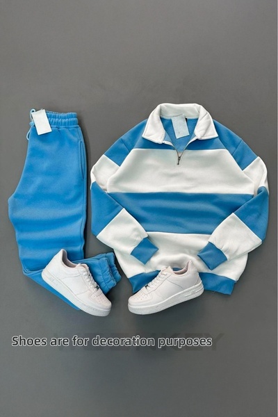 woonkey Nová sezóna UNISEX Silná pruhovaná bavlněná tepláková souprava – polo...