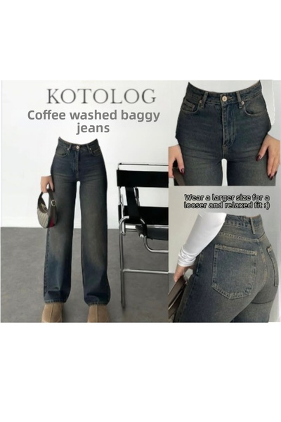 KOTOLOG بنطلون جينز فضفاض من قماش كاهفي واش كاليجوجر