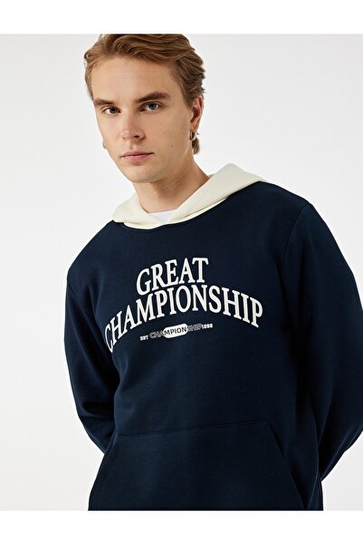 Koton Hanorac cu glugă cu mânecă lungă, imprimat, contrast de culoare, cu buz...