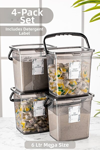 Meleni Home Recipient detergent 6 litri cu 4 etichete - Cutie detergent table...