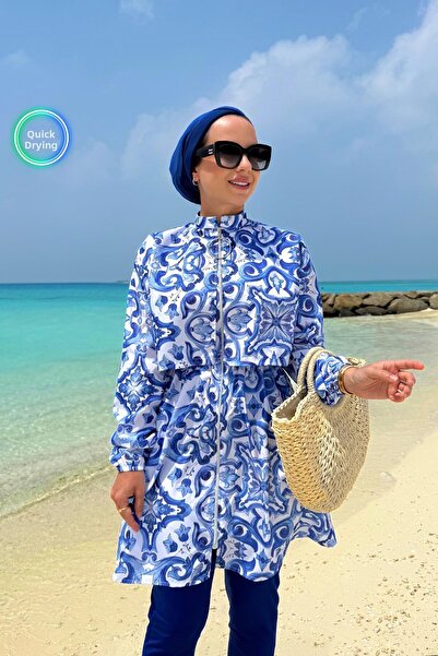 Ka Hijab ملابس سباحة بحري مغطاة بالكامل مكونة من قطعتين - أزرق