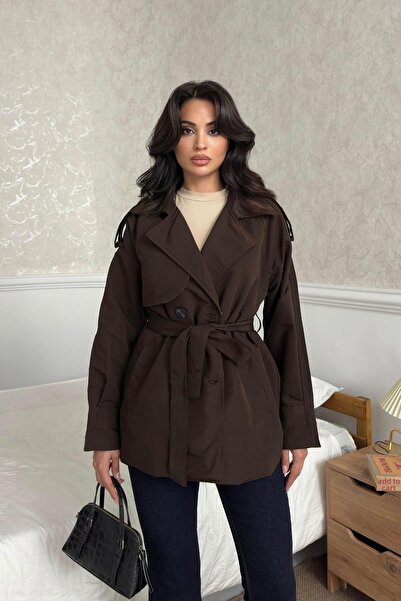 Serica Moda Trench midi maro cu curea