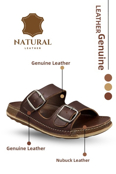 sermoda Genuine Leather Men's Slippers Natural Leather Slippers t Brown
