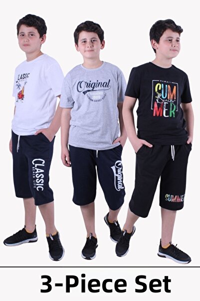 FYK KİDS طقم تي شيرت كابري علوي للأولاد مكون من 3 قطع