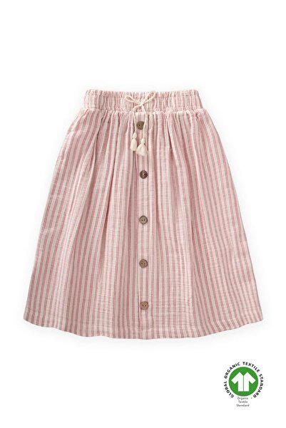 Cigit Organic Muslin Skirt 2-8 Years Fuchsia Striped