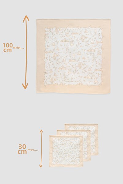 Atelier Babbi 100% Cotton Muslin Baby Blanket and 3-Piece Diaper Set - Toile De Jouy / Beige