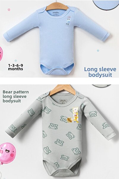 BABYİBO بدلة بيبي بوي قطعتين 100% قطن بأكمام طويلة وسحاب للإغلاق