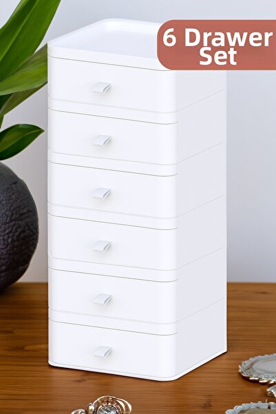 Fesya Home منظم مكياج مكون من 6 أدراج من White Esta - 6 طبقات، متعدد الأغراض