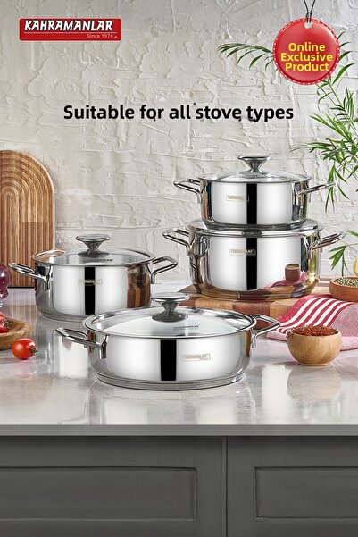 Kahramanlar 8 Piece Cookware Set with Rain Induction Base