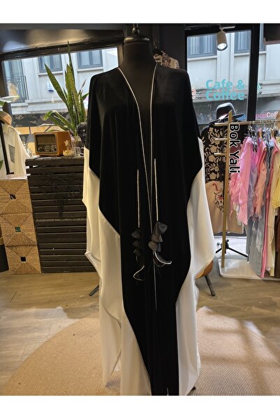 AJAL عباءة كيمونو نسائية مطرزة بالأحجار ذات تصميم خاص من المخمل