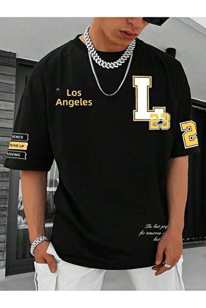 donamod Unisex Oversize Mold Slogan Grafic Off-Shoulder Stil Harajuku